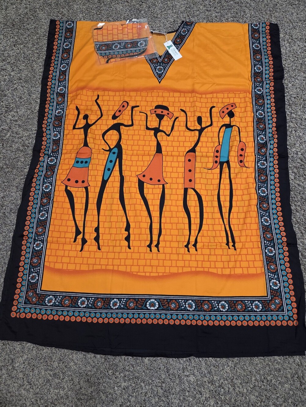 Women's Orange Tribal Print Maxi Skirt with Border Detailing